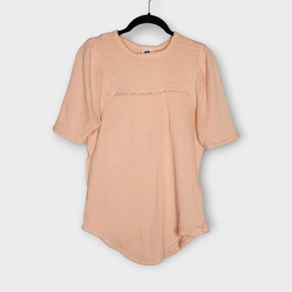 Free People We The Free Care Delicious Peach Smocked Yoke Tee Women's Medium - Picture 2 of 8